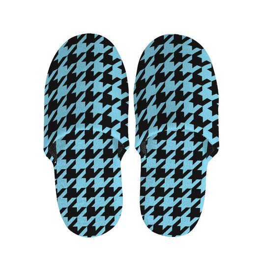 Blue And Black Houndstooth Pattern Print Slippers
