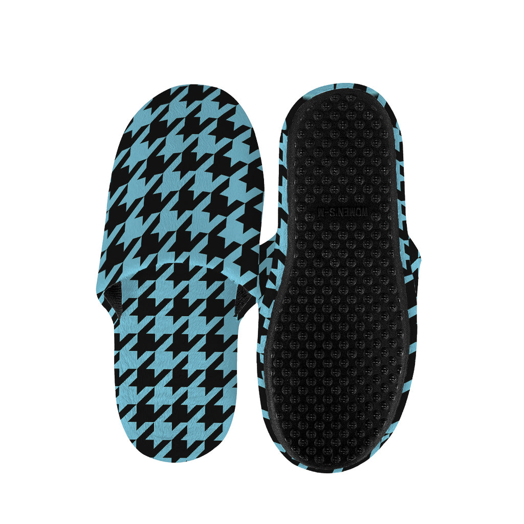 Blue And Black Houndstooth Pattern Print Slippers
