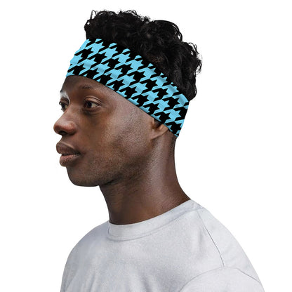 Blue And Black Houndstooth Pattern Print Sports Headband