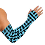 Blue And Black Houndstooth Pattern Print Sun Protection Arm Sleeves