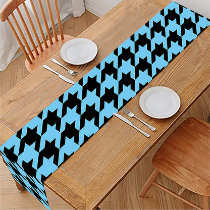 Blue And Black Houndstooth Pattern Print Table Runner