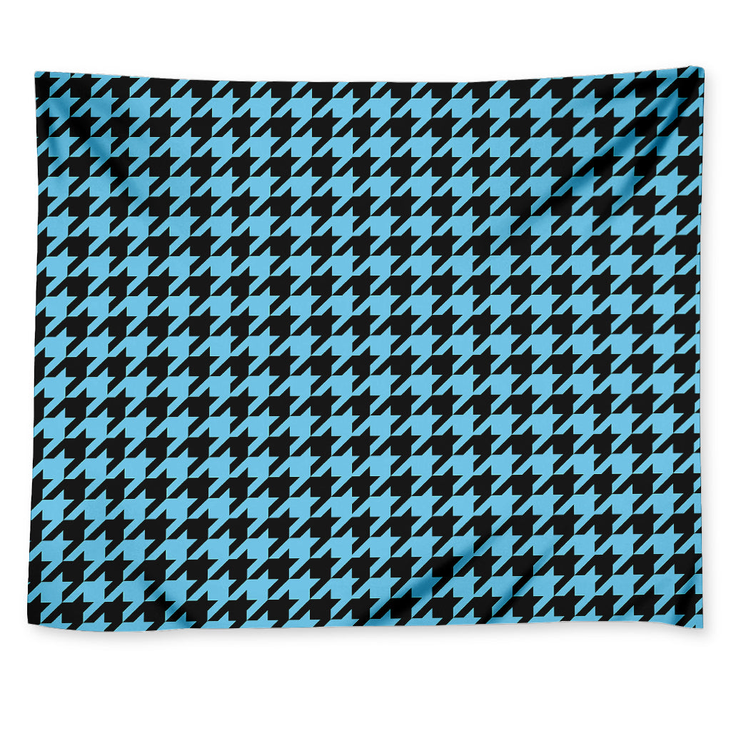 Blue And Black Houndstooth Pattern Print Tapestry