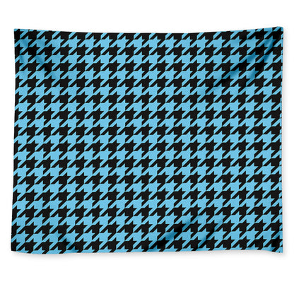 Blue And Black Houndstooth Pattern Print Tapestry
