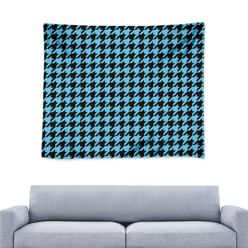 Blue And Black Houndstooth Pattern Print Tapestry