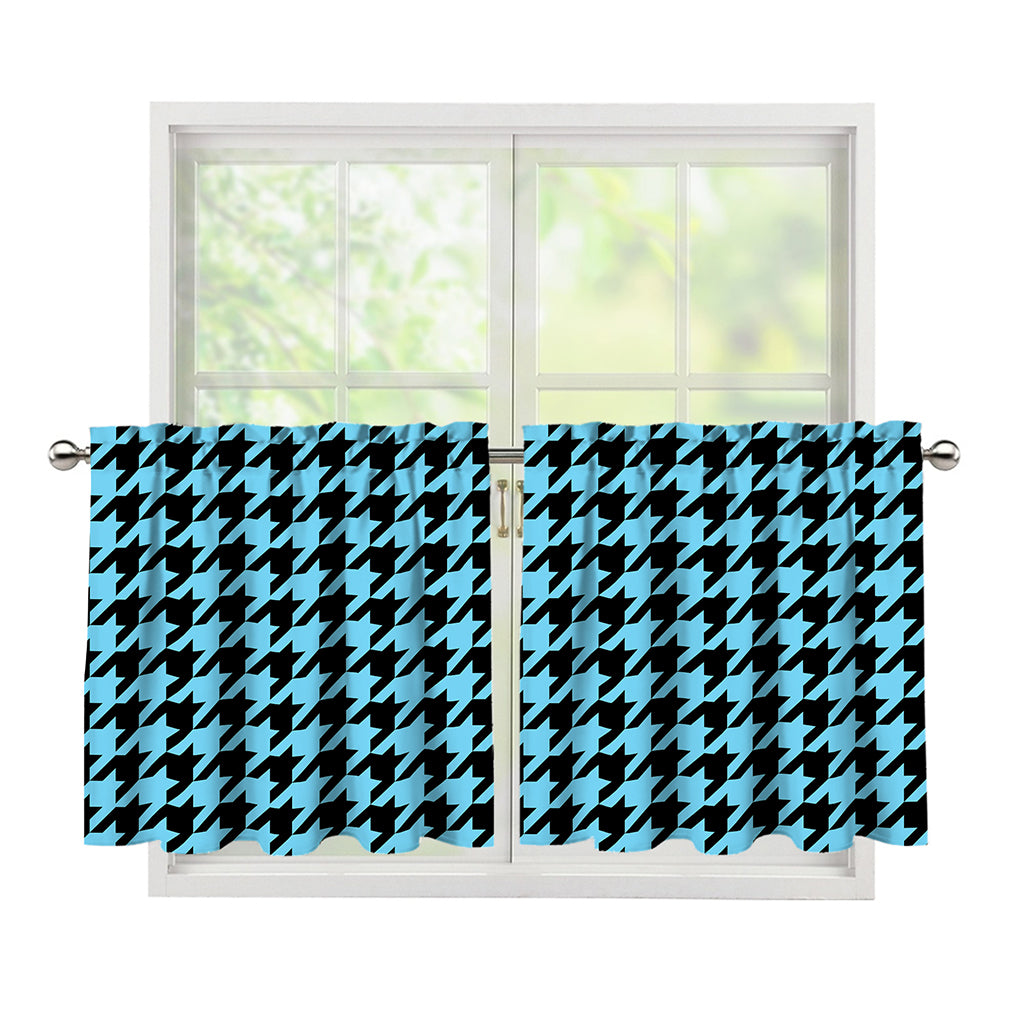 Blue And Black Houndstooth Pattern Print Tier Curtains