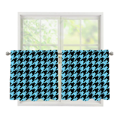 Blue And Black Houndstooth Pattern Print Tier Curtains