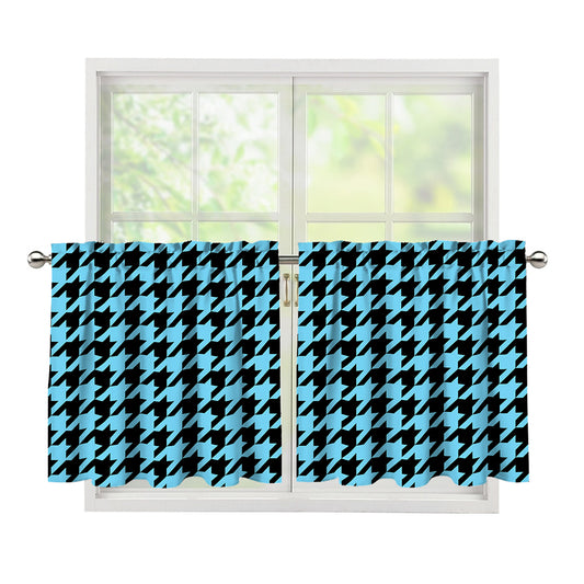 Blue And Black Houndstooth Pattern Print Tier Curtains