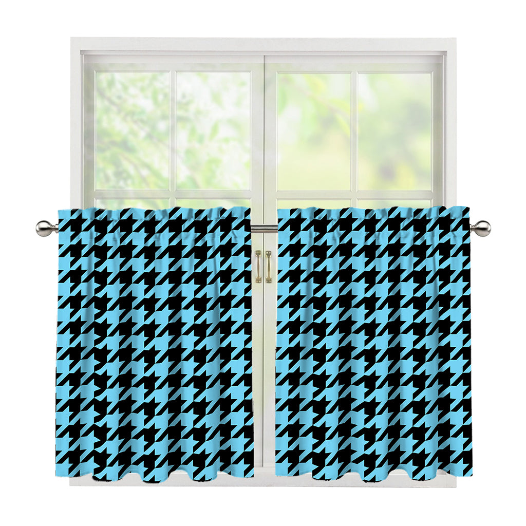 Blue And Black Houndstooth Pattern Print Tier Curtains