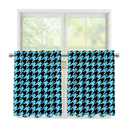 Blue And Black Houndstooth Pattern Print Tier Curtains