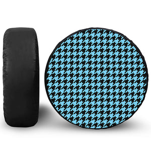 Blue And Black Houndstooth Pattern Print Tire Cover