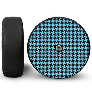 Blue And Black Houndstooth Pattern Print Tire Cover With Camera Hole