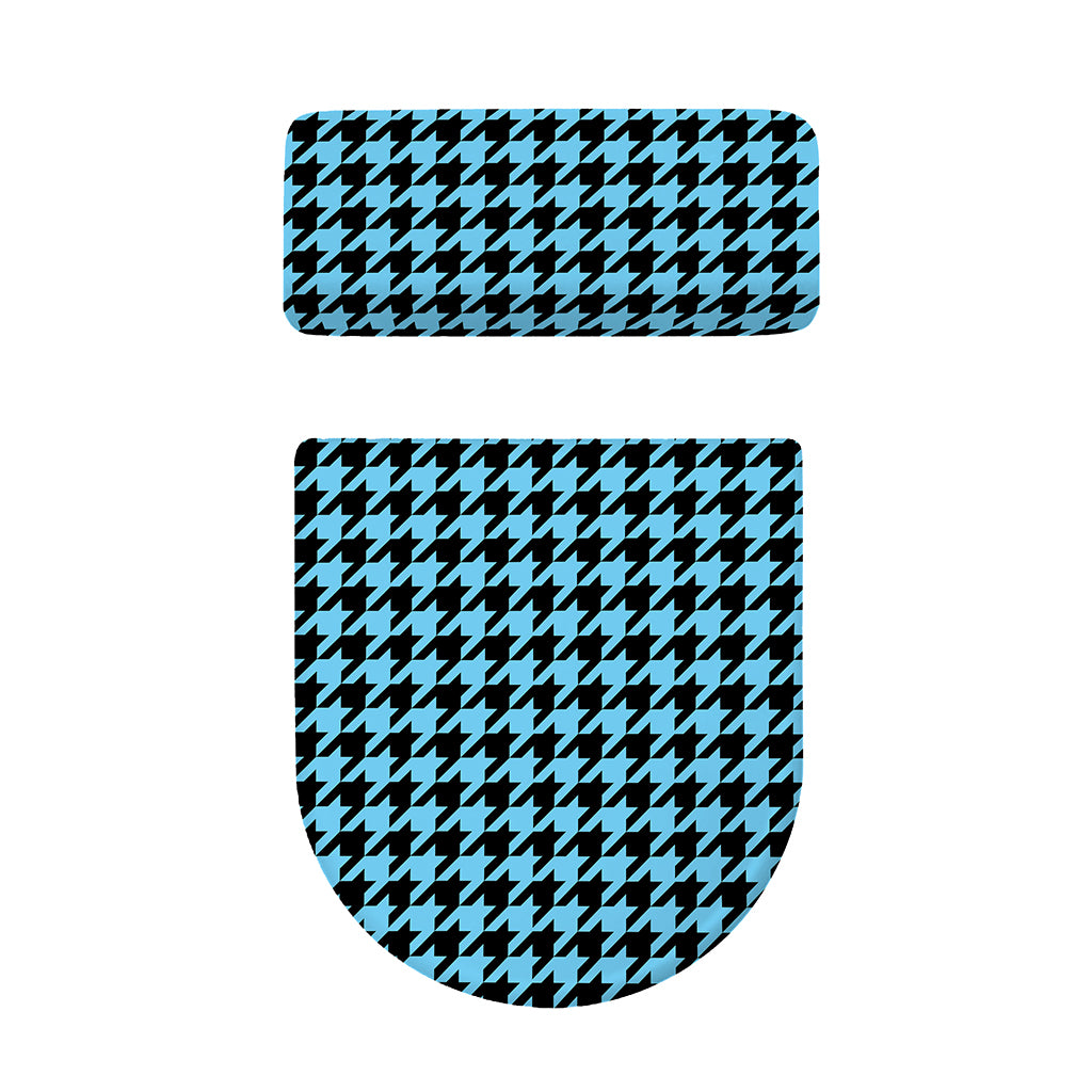 Blue And Black Houndstooth Pattern Print Toilet Lid And Tank Cover Set