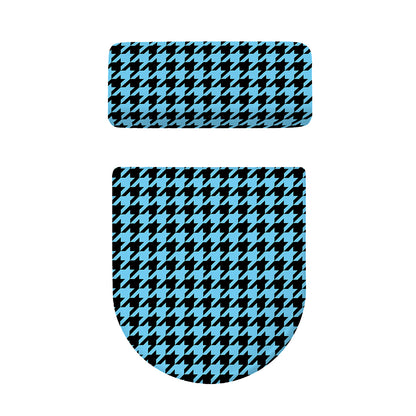 Blue And Black Houndstooth Pattern Print Toilet Lid And Tank Cover Set