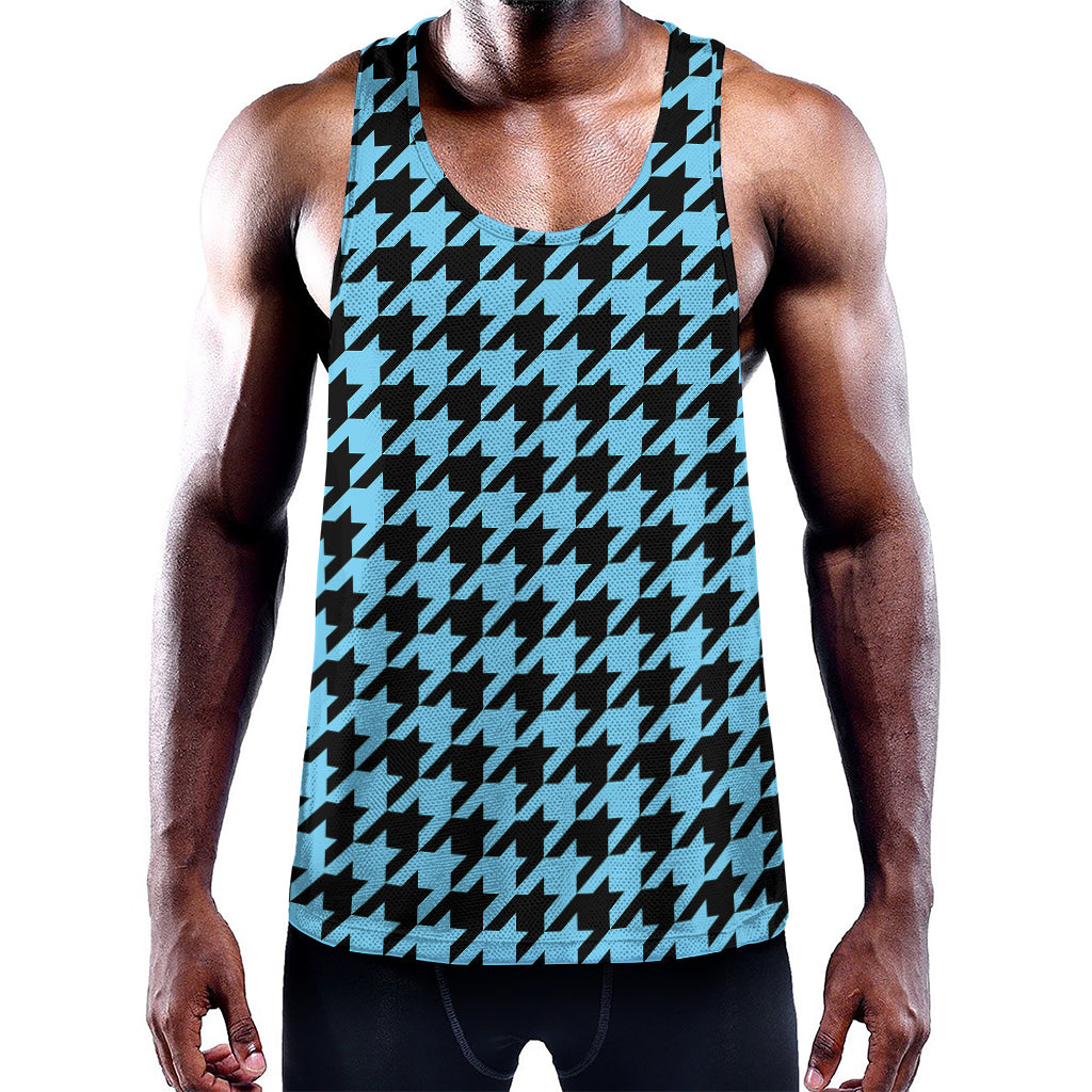 Blue And Black Houndstooth Pattern Print Training Tank Top