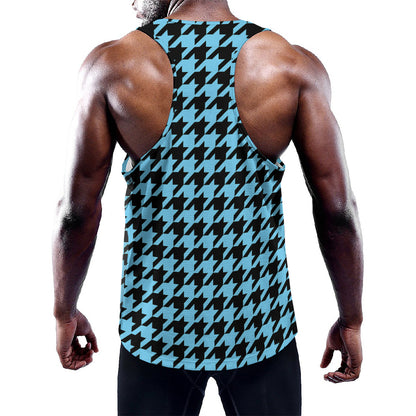Blue And Black Houndstooth Pattern Print Training Tank Top