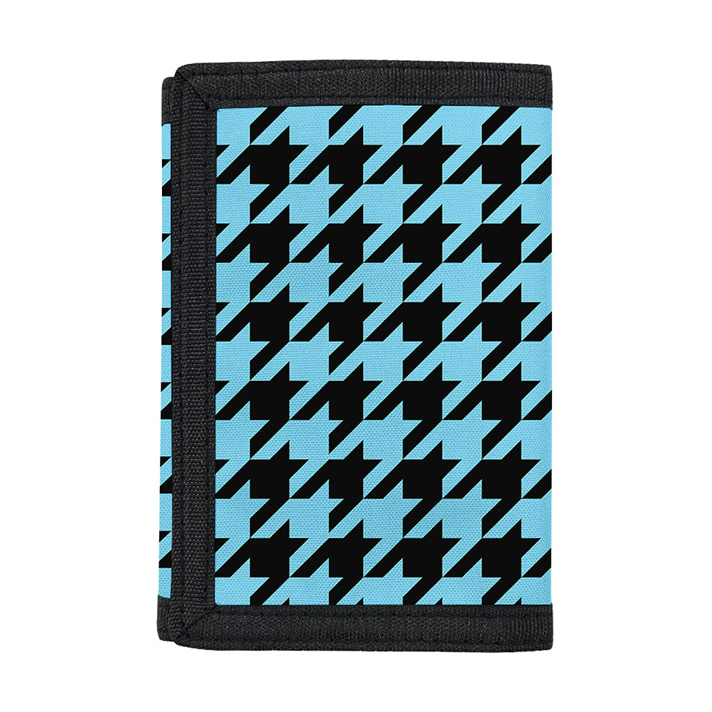 Blue And Black Houndstooth Pattern Print Trifold Wallet