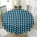 Blue And Black Houndstooth Pattern Print Waterproof Round Tablecloth