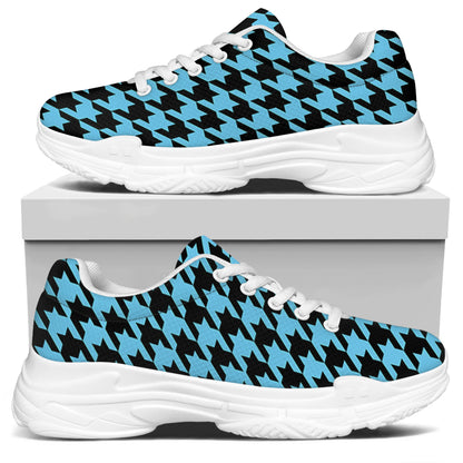 Blue And Black Houndstooth Pattern Print White Chunky Shoes
