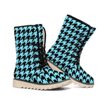 Blue And Black Houndstooth Pattern Print Winter Boots
