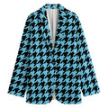 Blue And Black Houndstooth Pattern Print Women's Blazer