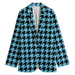 Blue And Black Houndstooth Pattern Print Women's Blazer