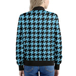 Blue And Black Houndstooth Pattern Print Women's Bomber Jacket