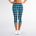 Blue And Black Houndstooth Pattern Print Women's Capri Leggings