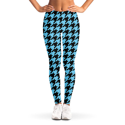 Blue And Black Houndstooth Pattern Print Women's Leggings