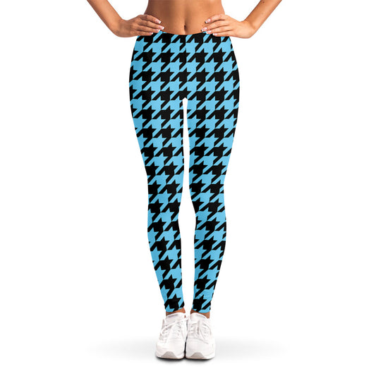 Blue And Black Houndstooth Pattern Print Women's Leggings