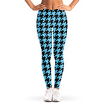 Blue And Black Houndstooth Pattern Print Women's Leggings