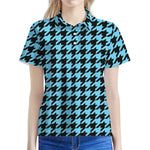Blue And Black Houndstooth Pattern Print Women's Polo Shirt