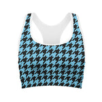 Blue And Black Houndstooth Pattern Print Women's Sports Bra