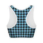 Blue And Black Houndstooth Pattern Print Women's Sports Bra