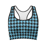 Blue And Black Houndstooth Pattern Print Women's Sports Bra