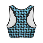 Blue And Black Houndstooth Pattern Print Women's Sports Bra