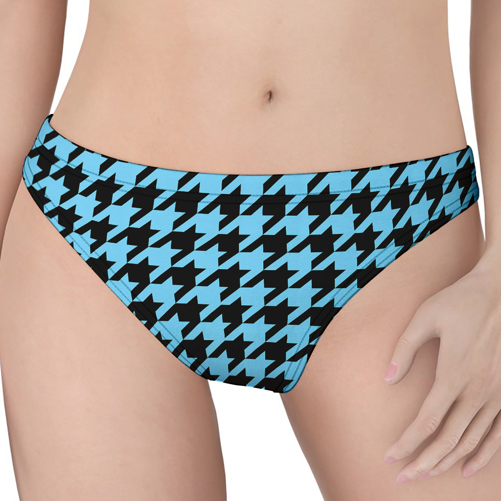 Blue And Black Houndstooth Pattern Print Women's Thong
