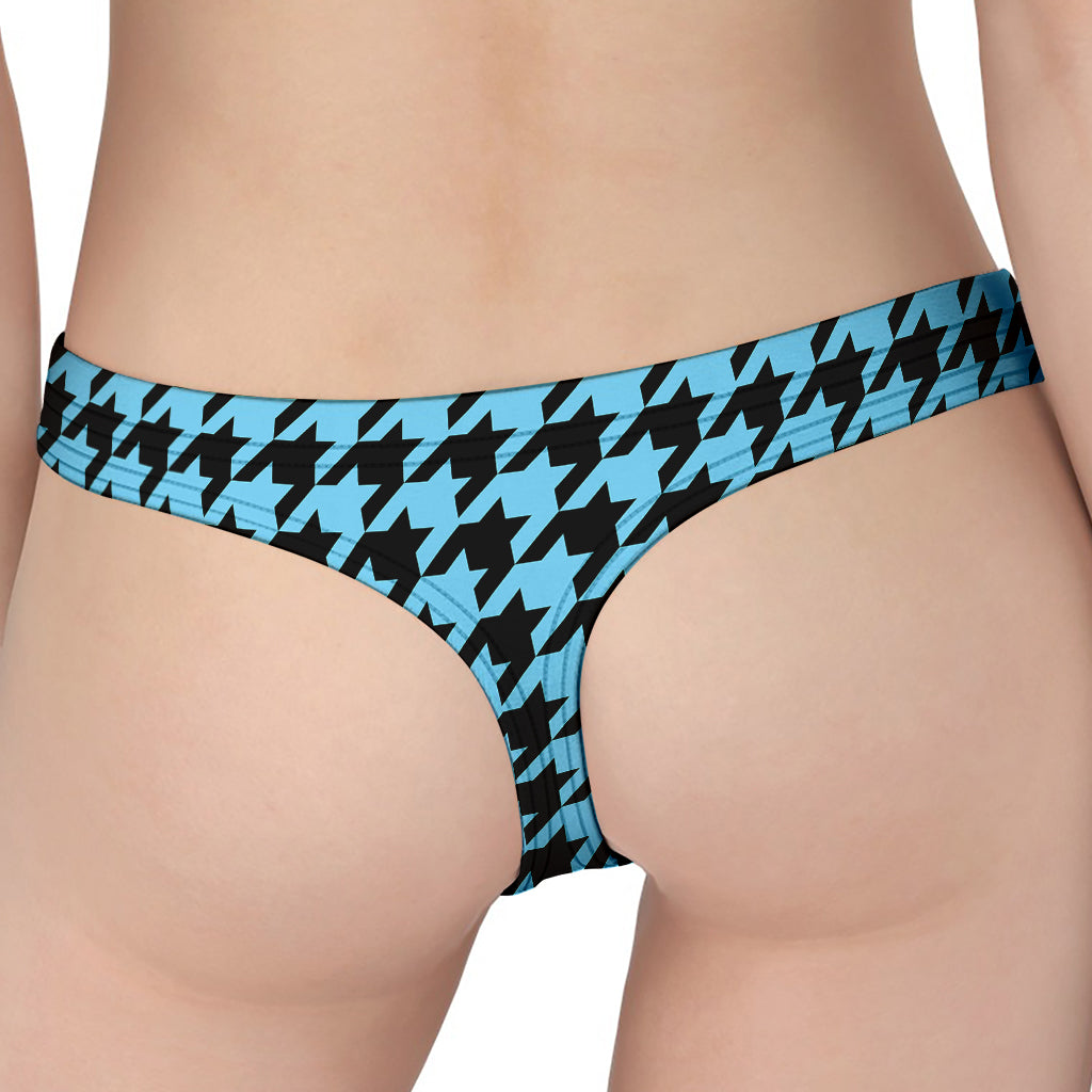 Blue And Black Houndstooth Pattern Print Women's Thong