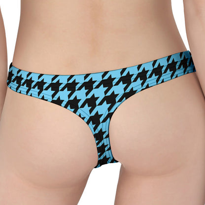 Blue And Black Houndstooth Pattern Print Women's Thong