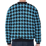 Blue And Black Houndstooth Pattern Print Zip Sleeve Bomber Jacket