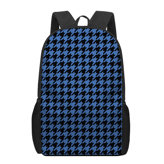 Blue And Black Houndstooth Print 17 Inch Backpack