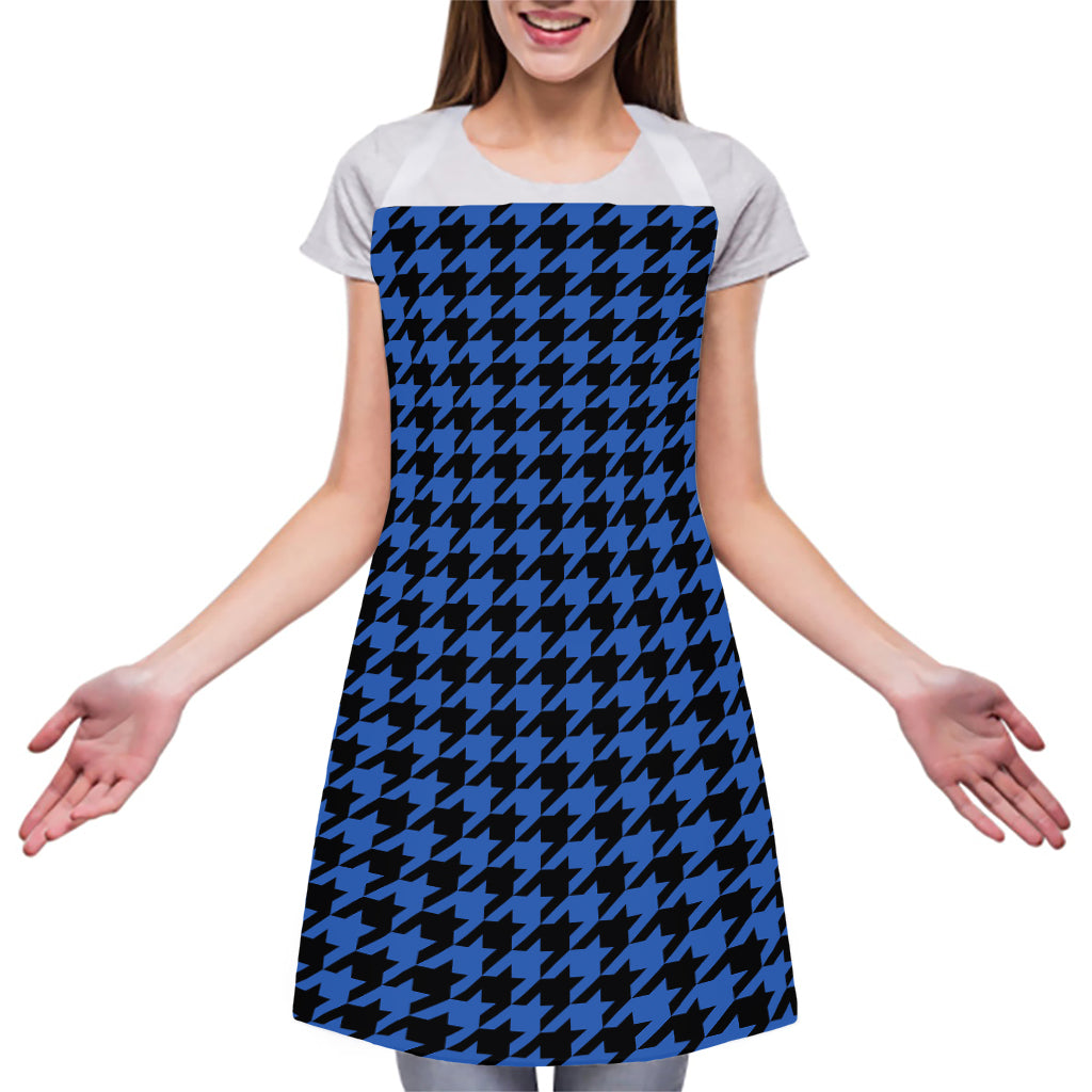 Blue And Black Houndstooth Print Adjustable Apron