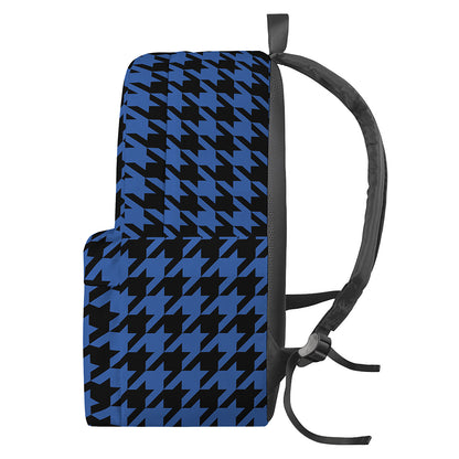 Blue And Black Houndstooth Print Backpack