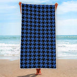 Blue And Black Houndstooth Print Beach Towel