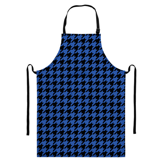 Blue And Black Houndstooth Print Bib Apron With Pocket