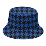 Blue And Black Houndstooth Print Bucket Hat