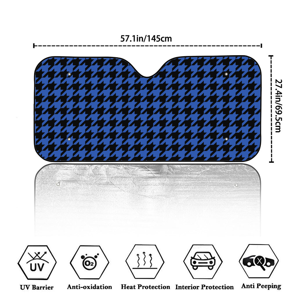 Blue And Black Houndstooth Print Car Windshield Sun Shade