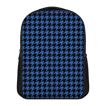 Blue And Black Houndstooth Print Casual Backpack