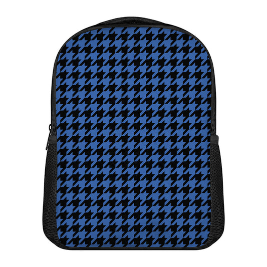 Blue And Black Houndstooth Print Casual Backpack