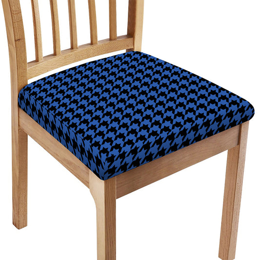 Blue And Black Houndstooth Print Chair Cushion Cover