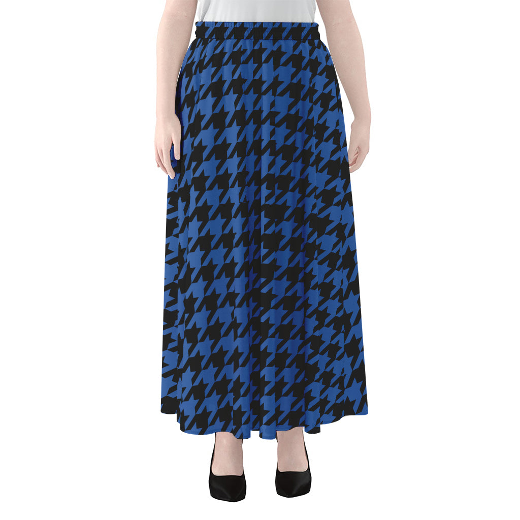 Blue And Black Houndstooth Print Chiffon Maxi Skirt